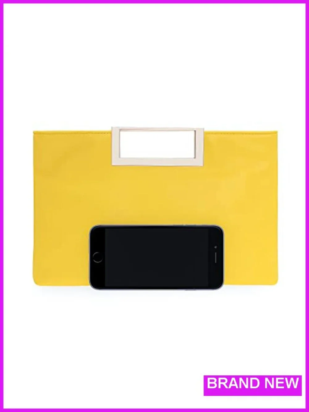 Faux Leather Convertible Clutch Purse with Chain Strap, Square Metal Handle